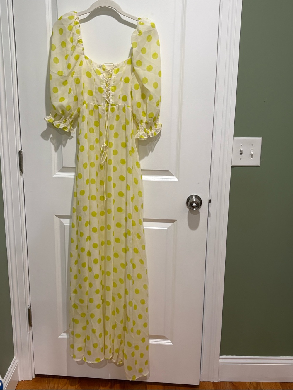 For Love & Lemons Lime Polka Dot Sheer Maxi Dress - Picture 7 of 12